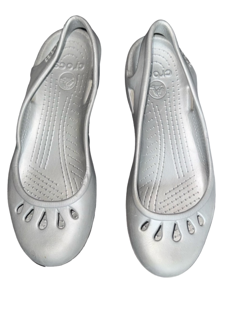 Y2K CROCS MALINDI FLATS SANDALS SILVER WOMENS SIZE 10
